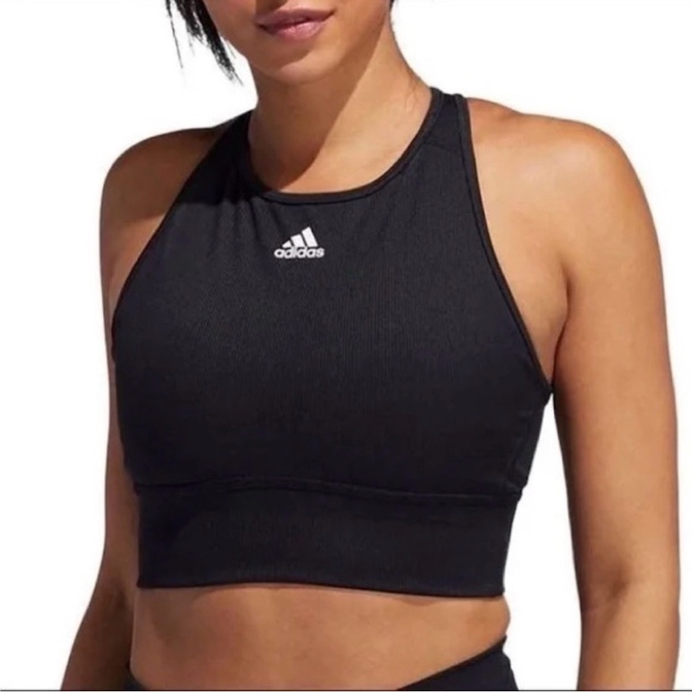 NWOT Black Ribbed Mix Primegreen Adidas Sports Bra Size XS